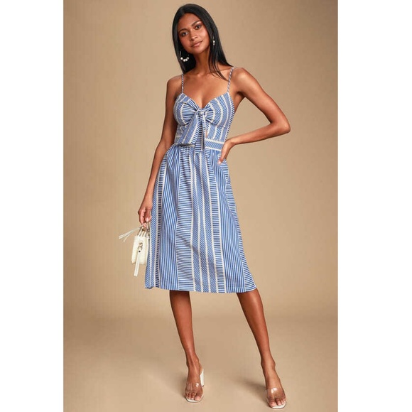 Lulus Dresses & Skirts - Lulu's "World Wonder" Tie Front Striped Midi Dress
